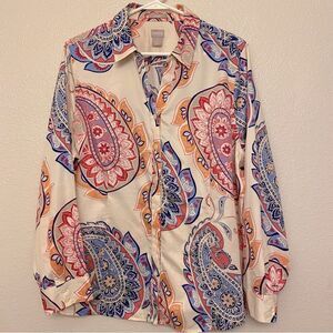 Chicos No-Iron Sateen colorful Western Paisley button down blouse top 3 US16/18